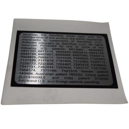 Patent Label for PCS Saws